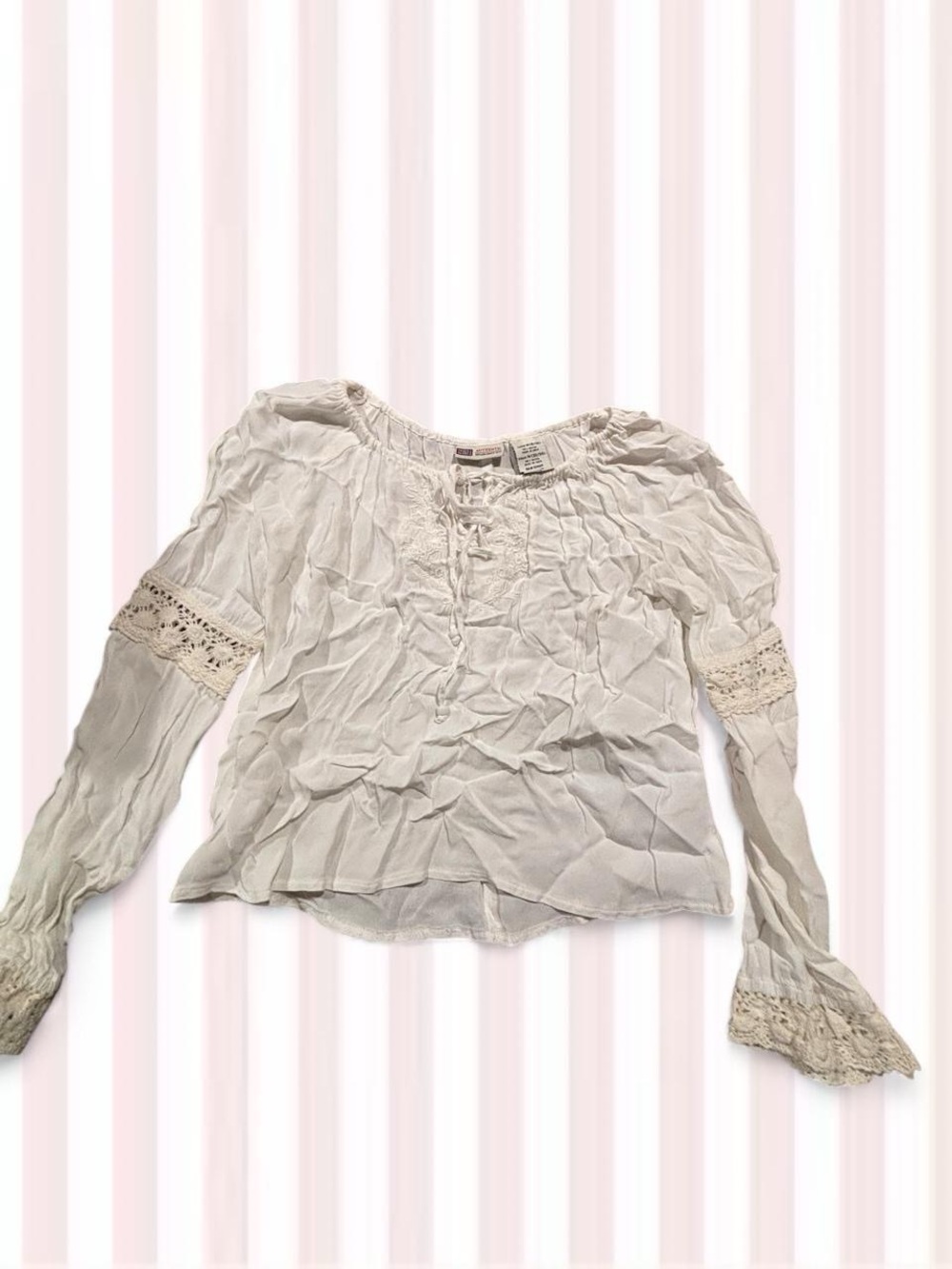 Faded Glory White Crochet-Trim Peasant Blouse